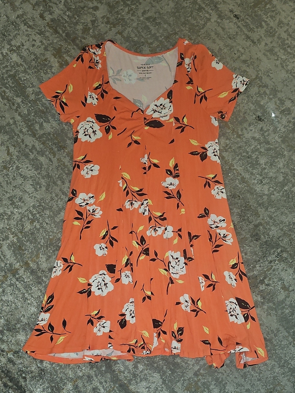 Torrid Fit & Flare Super Soft Knit Orange Coral Floral Dress With Pockets 2X - Picture 3 of 7